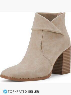 Square Toe Ankle Boots Chunky Stacked Heel Slip On Zipper Booties Y2K